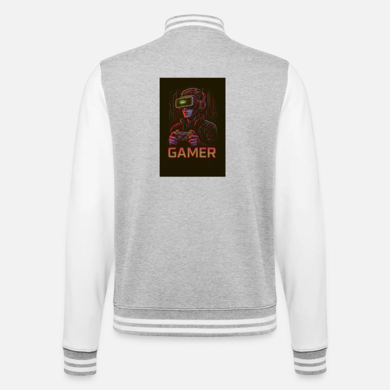 Neon Gamer Virtual Reality Image - College Sweat Jacket - heather grey/white