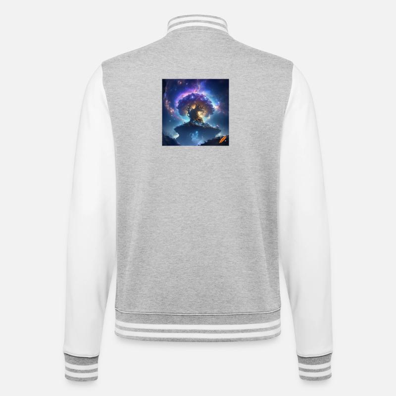 Surrealer leuchtender kosmischer Baum - College-Sweatjacke - Grau meliert/Weiß