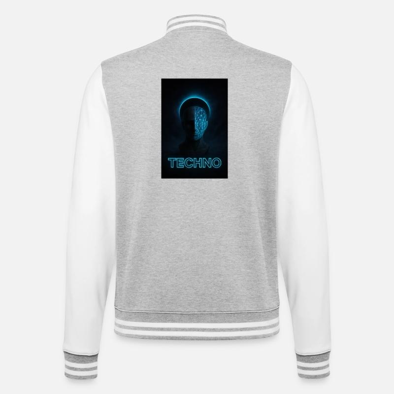 Futuristisches Techno-PortraitDesign - College-Sweatjacke - Grau meliert/Weiß