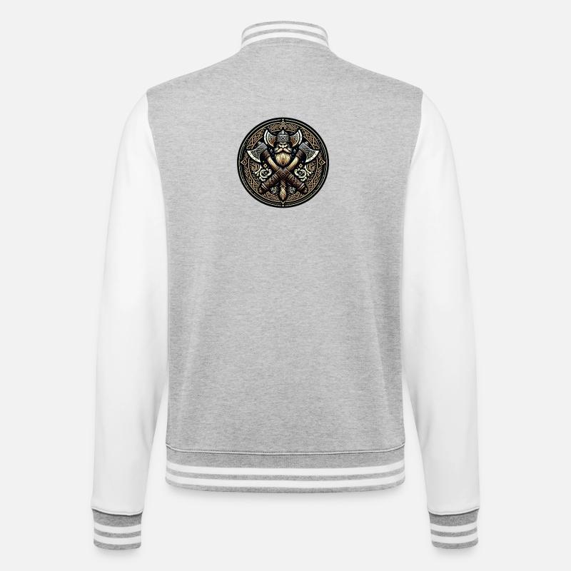 Wikingerkrieger mit Äxten - College-Sweatjacke - Grau meliert/Weiß