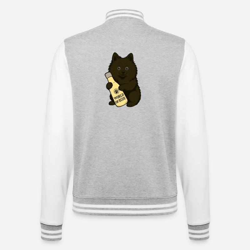 Spitz mignon (chien) avec bouteille - Veste Teddy - gris chiné / blanc