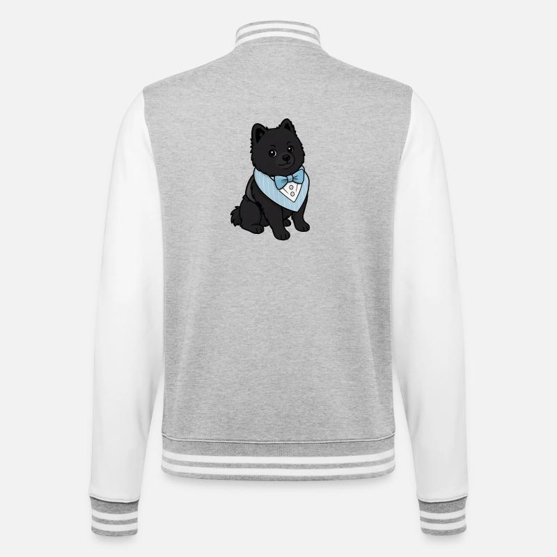 Eleganter Spitz Hund in Fliege - College-Sweatjacke - Grau meliert/Weiß