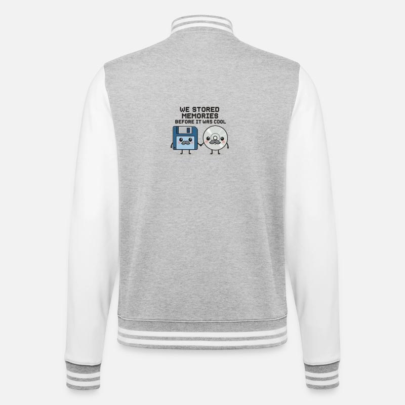 Kawaii Oldschool Tech – Diskette & CD Cartoon - College-Sweatjacke - Grau meliert/Weiß