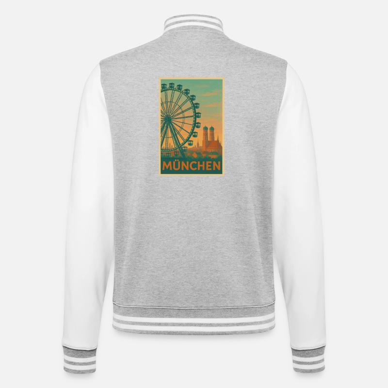Historischer Münchner Riesenrad-Silhouette - College-Sweatjacke - Grau meliert/Weiß