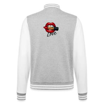 Kiss Lips avec rouge à lèvres et police d’amour - Veste Teddy - gris chiné / blanc - Dos - Marisol (170cm)