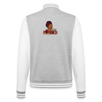 Elegant Frauenportrait mit Rosenkranz - College-Sweatjacke - Grau meliert/Weiß - Hinten - Marisol (170cm)