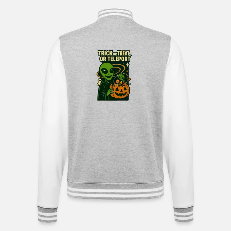 Alien Halloween T-Shirt – Süßes oder Saures... oder... - College-Sweatjacke - Grau meliert/Weiß