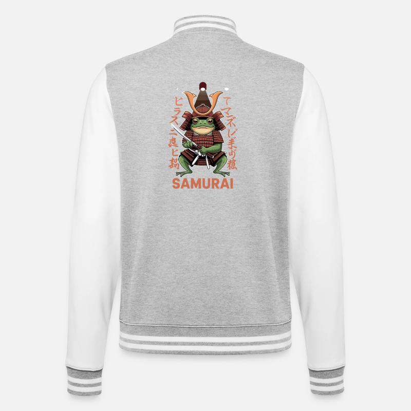 Samurai Frog Warrior Illustration with - College Sweat Jacket - heather grey/white