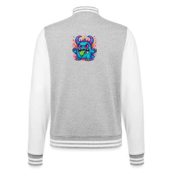 Bunter Grummel-Drache mit Zunge - College-Sweatjacke - Grau meliert/Weiß - Hinten - Marisol (170cm)