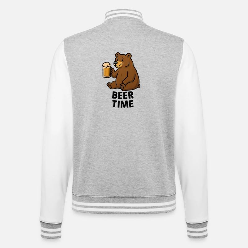 Bär mit Bierglas Illustration - College-Sweatjacke - Grau meliert/Weiß