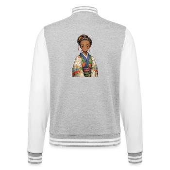 Ethnic girl in colorful kimono - College Sweat Jacket - heather grey/white - Back - Marisol (170cm)