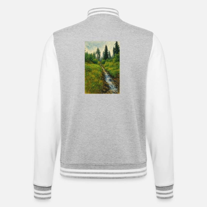 Sketchart Landscape with brook in Switzerland - College Sweat Jacket - heather grey/white