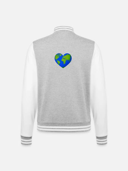 Weltherz in Herzform - College-Sweatjacke - Grau meliert/Weiß
