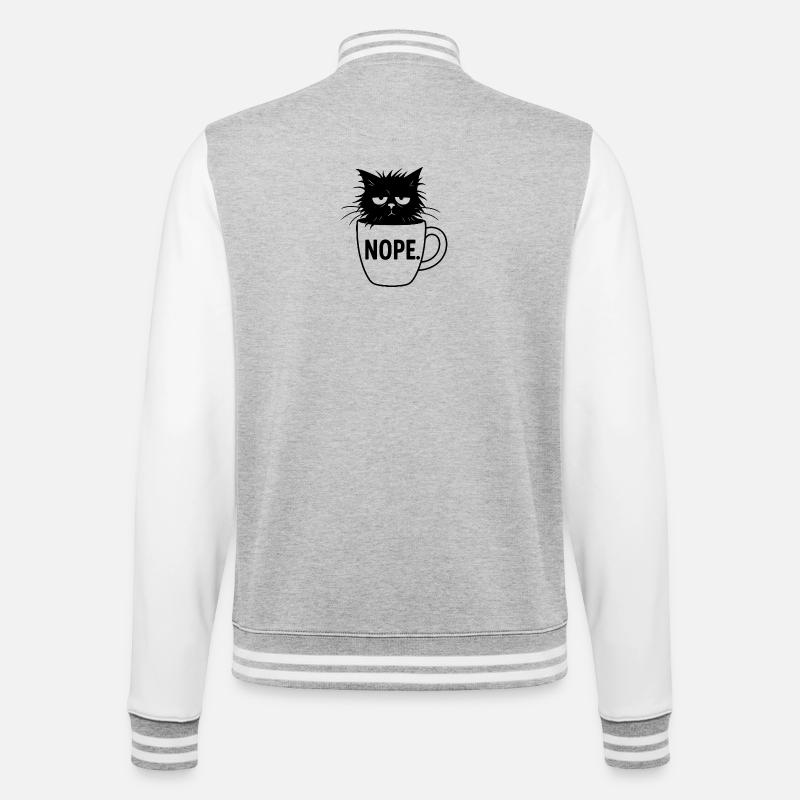 Nope Katze Kaffee Sarkasmus - College-Sweatjacke - Grau meliert/Weiß