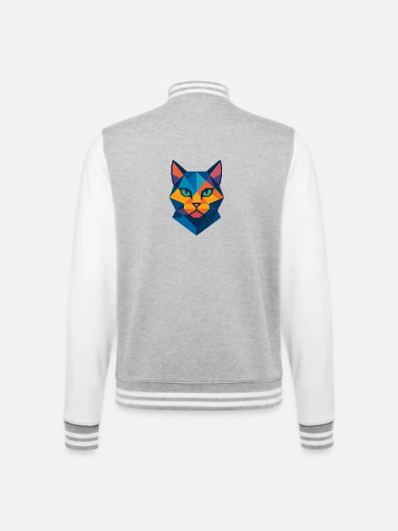 Cat | Cat Head Print / Print / Design - College Sweat Jacket - heather grey/white