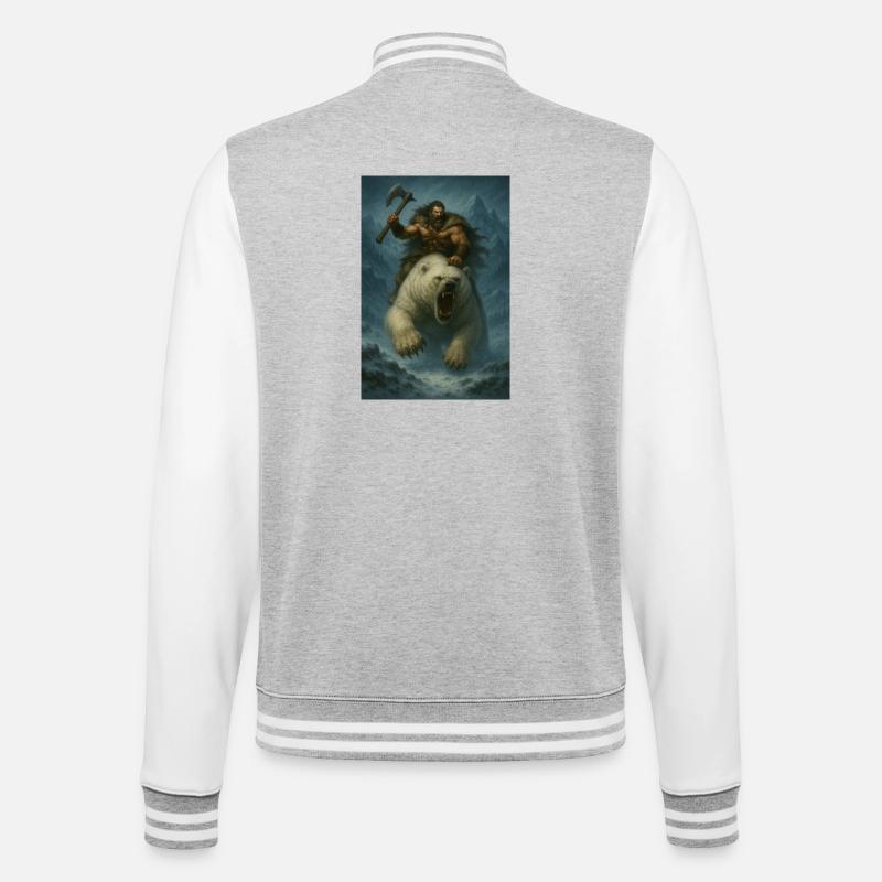 Wikingerkrieger auf Eisbär – Fa-Illustration - College-Sweatjacke - Grau meliert/Weiß