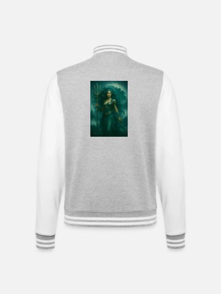 Déesse des Océans – Trident et Vagues - Veste Teddy - gris chiné / blanc