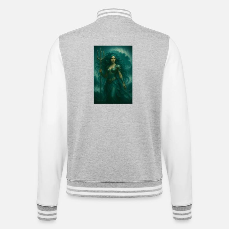 Déesse des Océans – Trident et Vagues - Veste Teddy - gris chiné / blanc