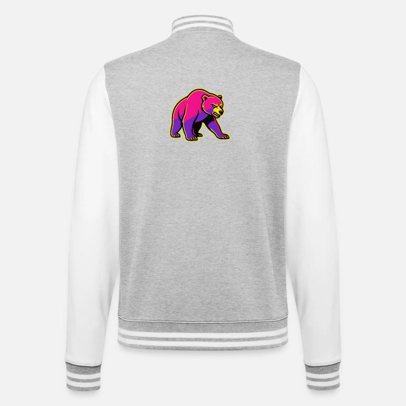Neon Bär mit Kraft  - College-Sweatjacke - Grau meliert/Weiß