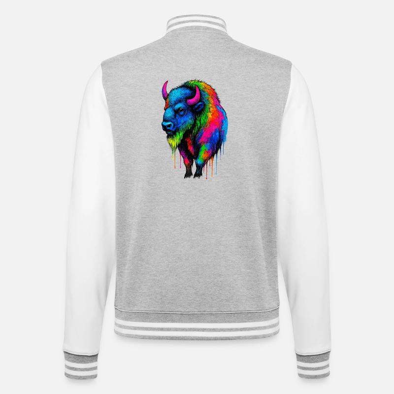 Bunter Bison Farbexplosion - College-Sweatjacke - Grau meliert/Weiß