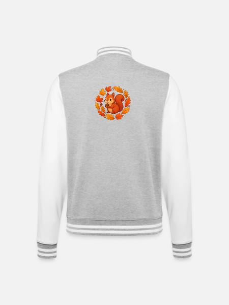 Herbstliches Eichhörnchen im Laubkranz - College-Sweatjacke - Grau meliert/Weiß