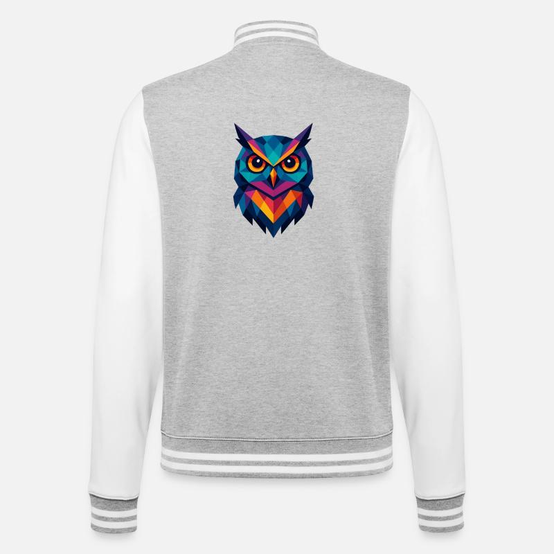 Eule | Eulenkopf Print - College-Sweatjacke - Grau meliert/Weiß