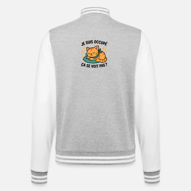 Sleeping Kitten and Ironic Slogan - College Sweat Jacket - heather grey/white