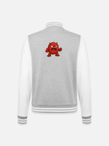 Red rage monster cartoon - College Sweat Jacket - heather grey/white