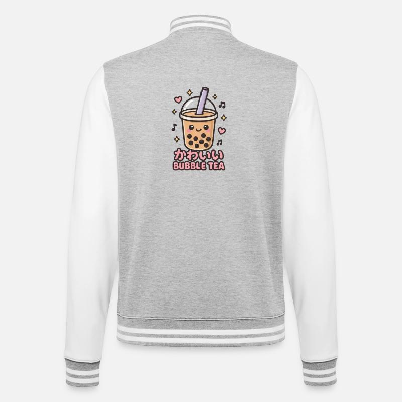 Kawaii Bubble Tea Sticker - College-Sweatjacke - Grau meliert/Weiß
