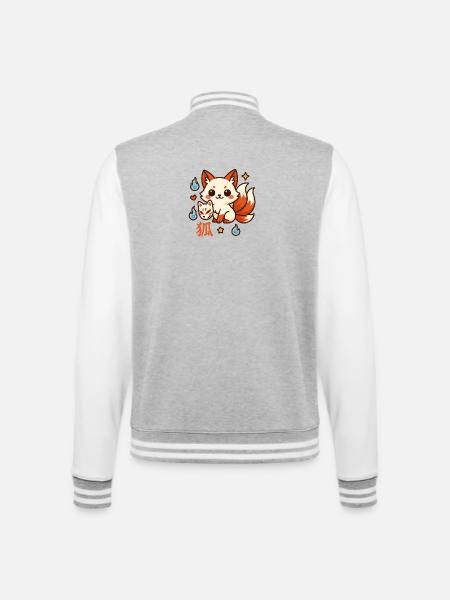 Kitsune Fire Friend Cartoon - College Sweat Jacket - heather grey/white