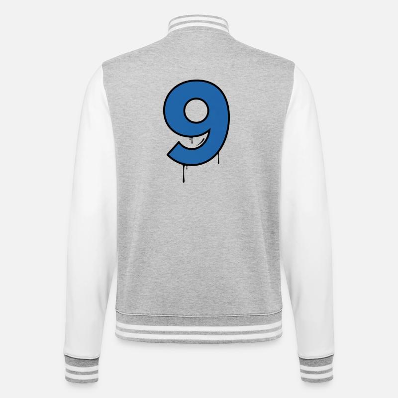 Graffiti Digit Nine Blue Drop - College Sweat Jacket - heather grey/white