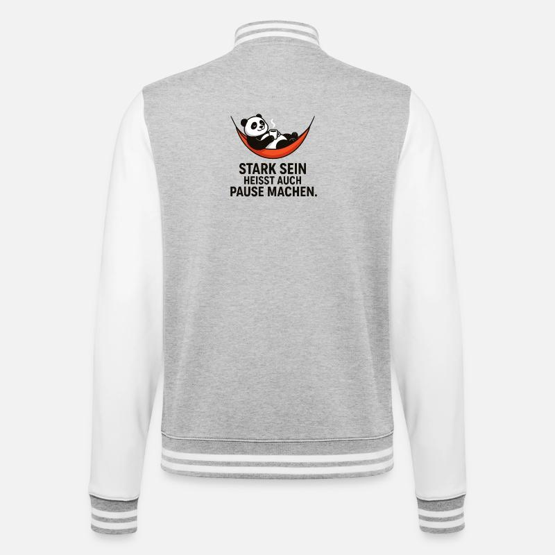 Panda Pause Kraft Spruch - College-Sweatjacke - Grau meliert/Weiß