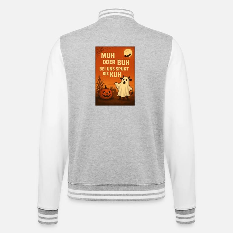 Spukkuh Halloween: MuH oder Buh - College-Sweatjacke - Grau meliert/Weiß