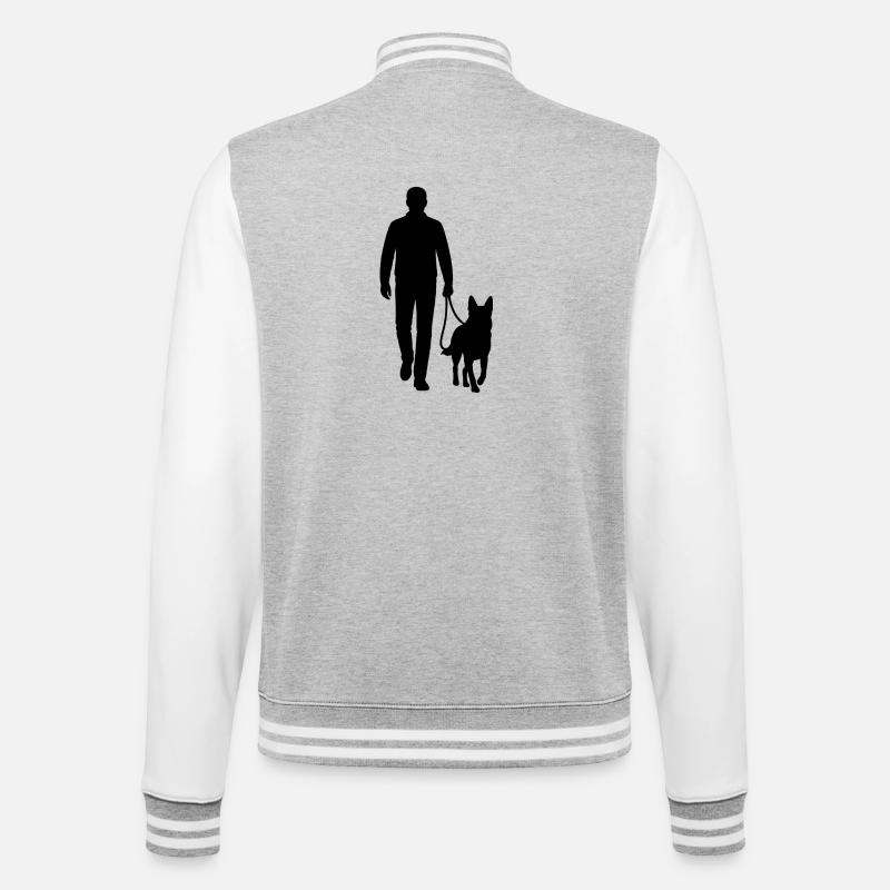 Gassi-Silhouette mit Hund - College-Sweatjacke - Grau meliert/Weiß