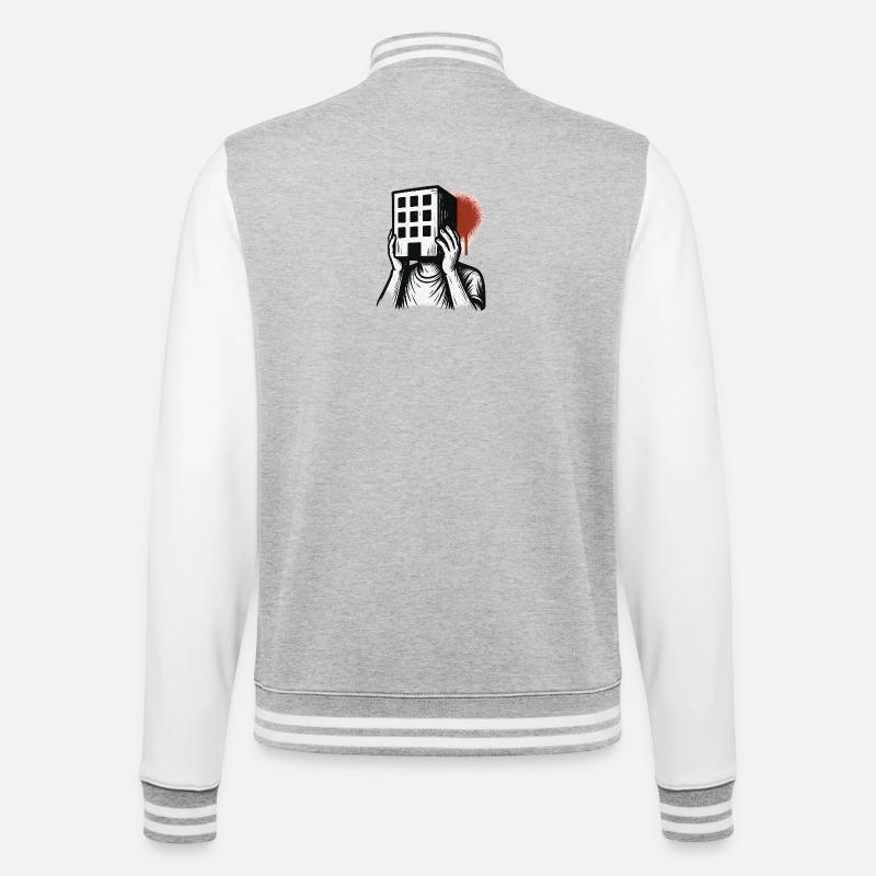 Masque de bâtiment - Illustration artistique - Veste Teddy - gris chiné / blanc