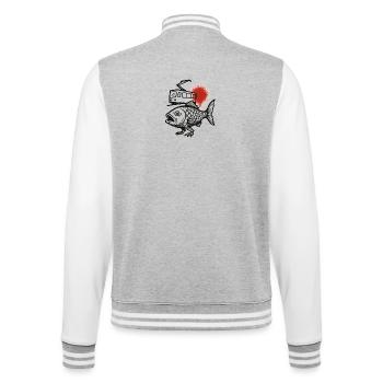 A fish wave of a tram and a red sun - College Sweat Jacket - heather grey/white - Back - Marisol (170cm)