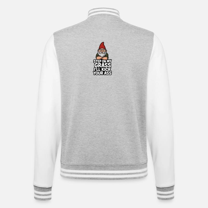 Gnome Saying Step On My Grass - College Sweat Jacket - heather grey/white