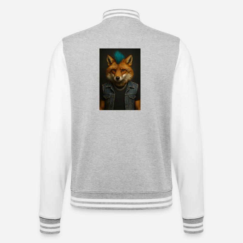 Punkfuchs Denim-Weste - College-Sweatjacke - Grau meliert/Weiß