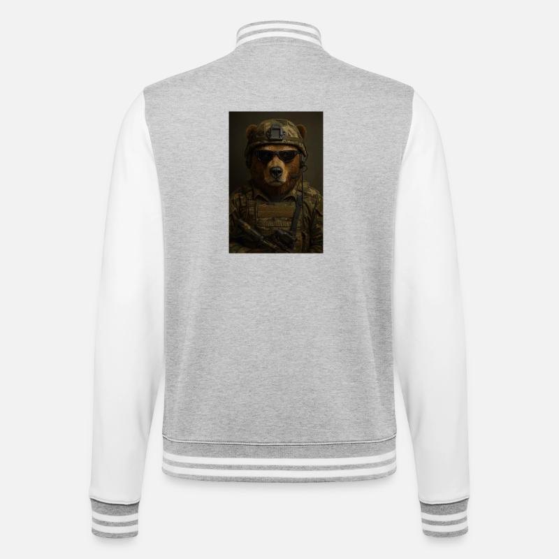Kampfbereiter Bär im Tarnanzug - College-Sweatjacke - Grau meliert/Weiß