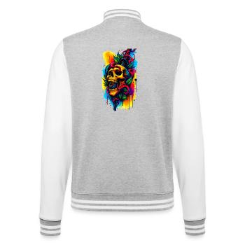 Colorful Skull with Knife and Leaves - College Sweat Jacket - heather grey/white - Back - Marisol (170cm)