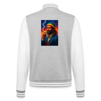 80s Action Movie Rasta King Portrait - College Sweat Jacket - heather grey/white - Back - Marisol (170cm)