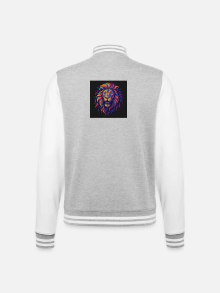 Neon Colors Lion Head Artwork - College Sweat Jacket - heather grey/white