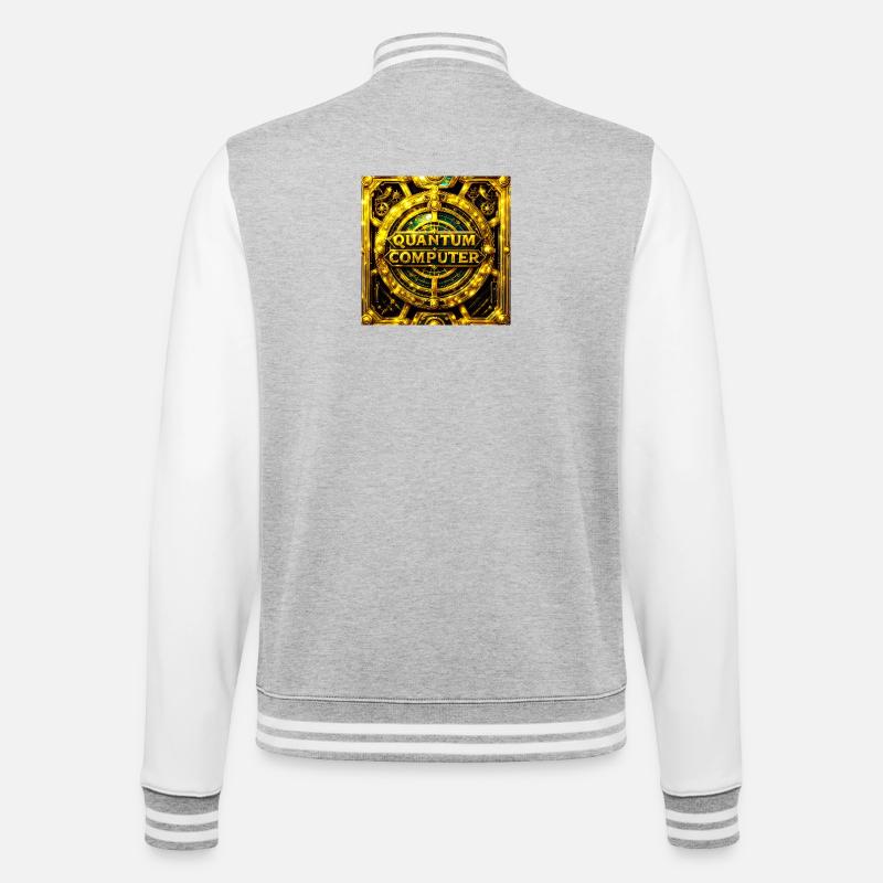Goldenes Quantencomputer-Emblem - College-Sweatjacke - Grau meliert/Weiß