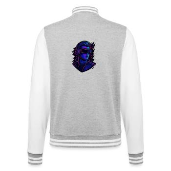 Néon Cyber VR Tête Portrait, Cyberpunk - Veste Teddy - gris chiné / blanc - Dos - Marisol (170cm)