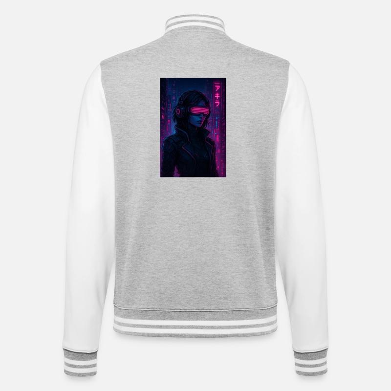 Cyberpunk Neon Pilot - College-Sweatjacke - Grau meliert/Weiß