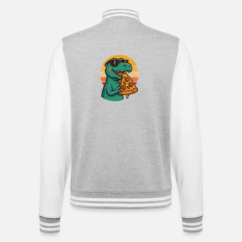 Pizza Saurus Rétro - Veste Teddy - gris chiné / blanc
