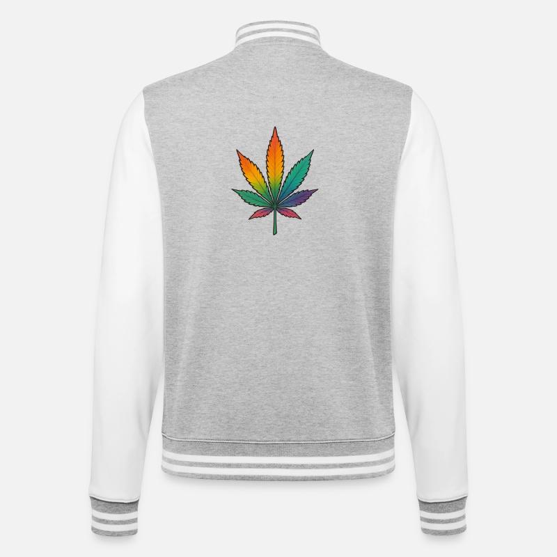 Rainbow Cannabis Leaf Design - College Sweat Jacket - heather grey/white