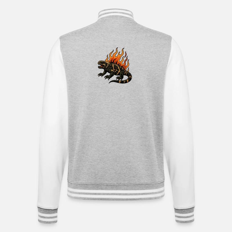 Flammen Gila-Krustenechse - College-Sweatjacke - Grau meliert/Weiß