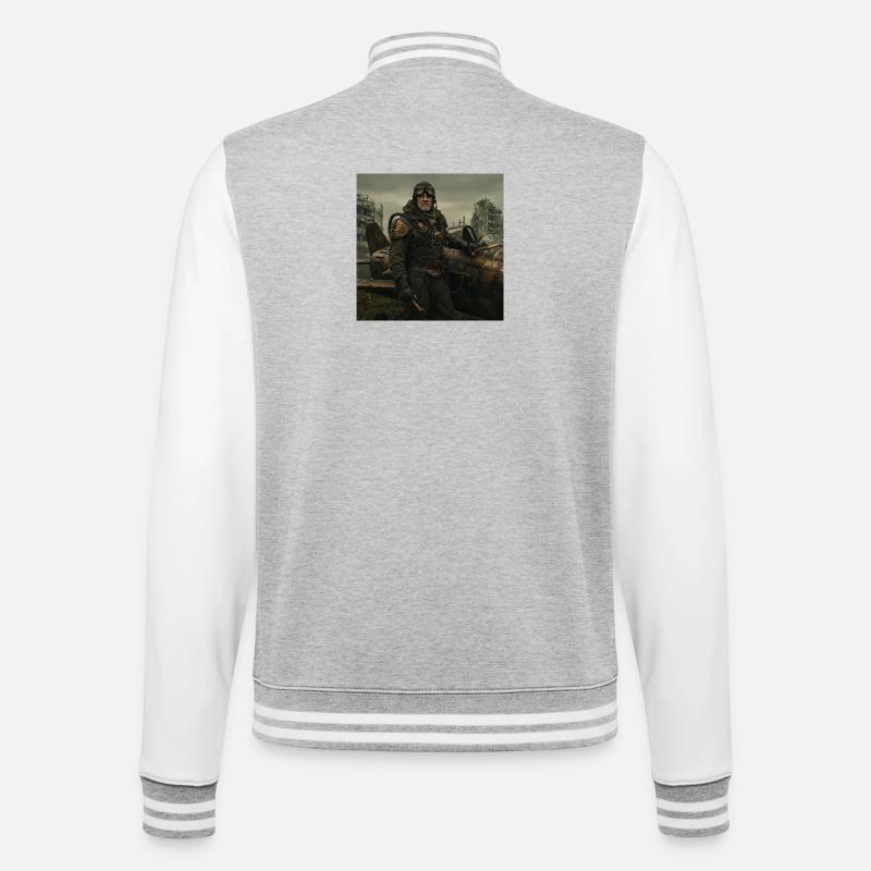 Steampunk Pilot on Post-Apocalyptic Ruins - College Sweat Jacket - heather grey/white