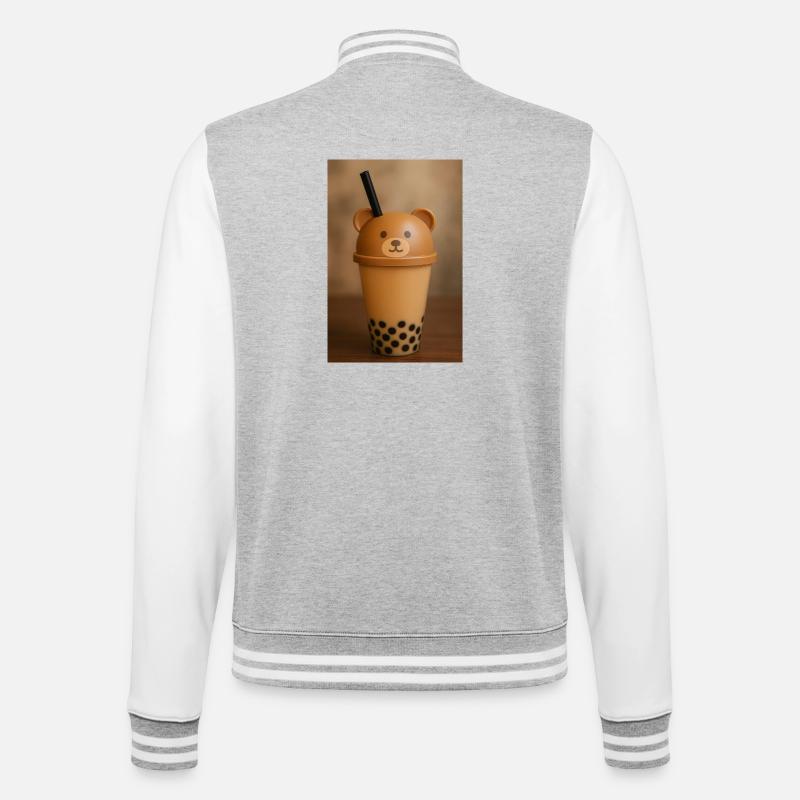 Bear Lid Bubble Tea Cup Design - College Sweat Jacket - heather grey/white